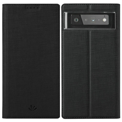 VILI DMX Series PU Leather Flip Folio Magnetic Protective Stand Cover with Card Slot Holder for Google Pixel 6 - Black - 1