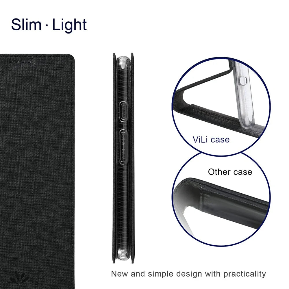 VILI DMX Series PU Leather Flip Folio Magnetic Protective Stand Cover with Card Slot Holder for Google Pixel 6 - Black - 4