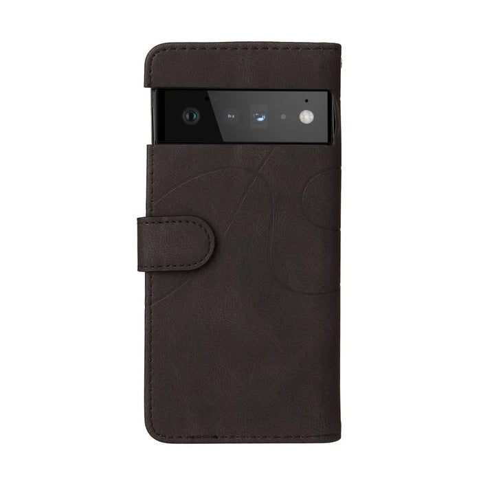 For Google Pixel 6 Leather Case Wallet Stand Color Splicing Phone Cover - Black - 3