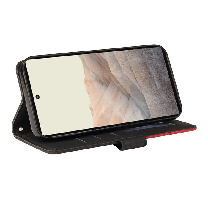 For Google Pixel 6 Leather Case Wallet Stand Color Splicing Phone Cover - Black - 5
