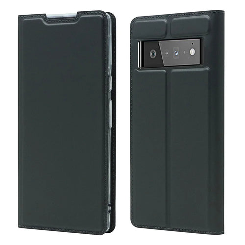 Card Holder Design PU Leather Magnetic Closure Cell Phone Case for Google Pixel 6 - Black - 1