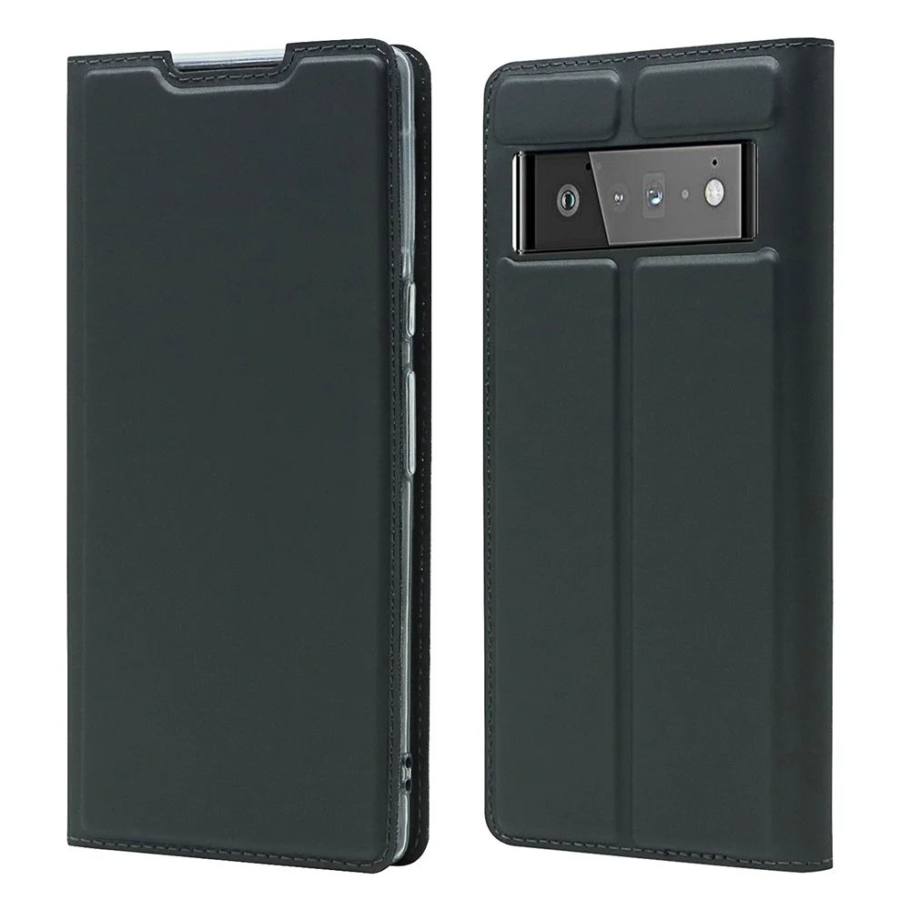 Card Holder Design PU Leather Magnetic Closure Cell Phone Case for Google Pixel 6 - Black - 1