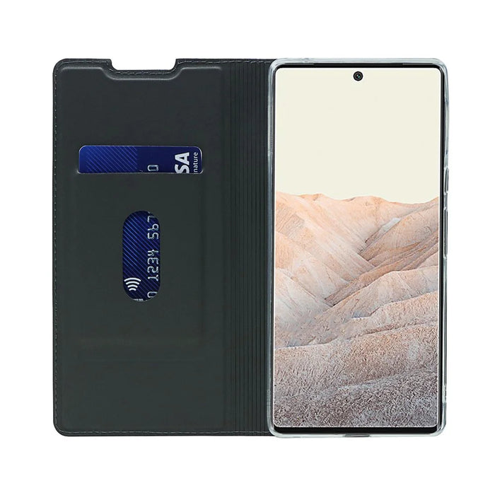Card Holder Design PU Leather Magnetic Closure Cell Phone Case for Google Pixel 6 - Black - 6