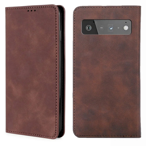 Card Slots Design Full Protection Magnetic Auto-absorbed Skin-touch Leather Stand Case for Google Pixel 6 Pro - Dark Brown - 1