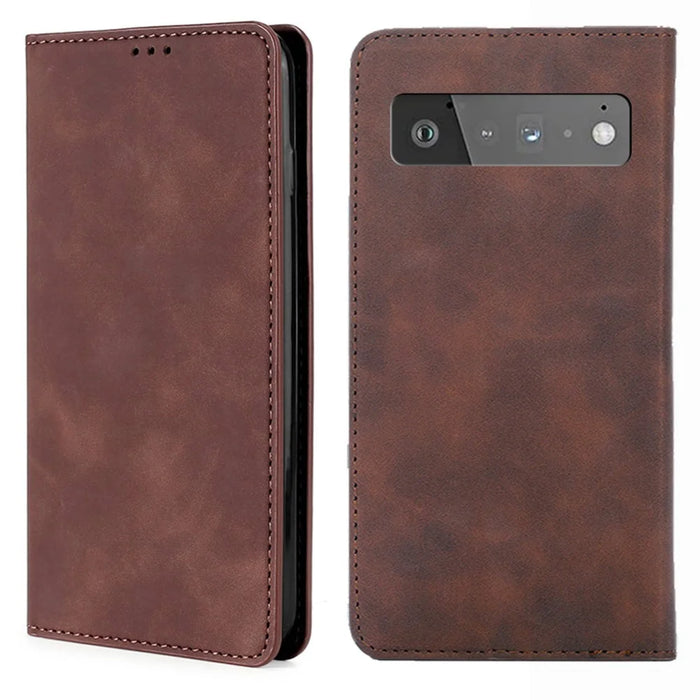 Card Slots Design Full Protection Magnetic Auto-absorbed Skin-touch Leather Stand Case for Google Pixel 6 Pro - Dark Brown - 1