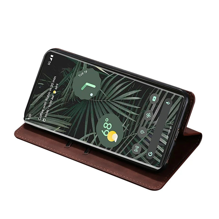 Card Slots Design Full Protection Magnetic Auto-absorbed Skin-touch Leather Stand Case for Google Pixel 6 Pro - Dark Brown - 4