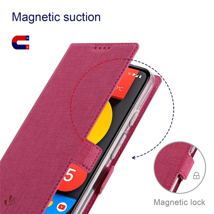 VILI K Series Double Magnetic Clasps Closure Stand Wallet Leather Phone Case Shell for Google Pixel 6 Pro - Rose - 6