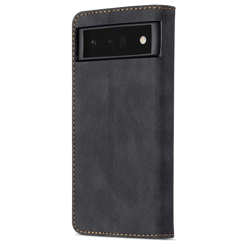 AZNS TPU+PU Leather Wallet Stand Phone Case Shockproof Protection Flip Phone Shell for Google Pixel 6 - Black - 3