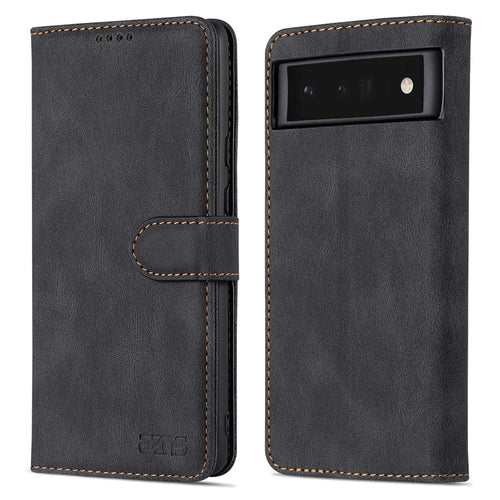AZNS TPU+PU Leather Wallet Stand Phone Case Well-protected Flip Phone Shell for Google Pixel 6 Pro - Black - 1
