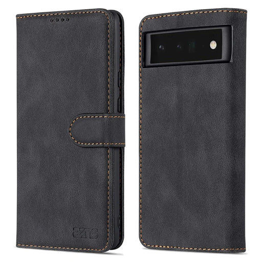 AZNS TPU+PU Leather Wallet Stand Phone Case Well-protected Flip Phone Shell for Google Pixel 6 Pro - Black - 1