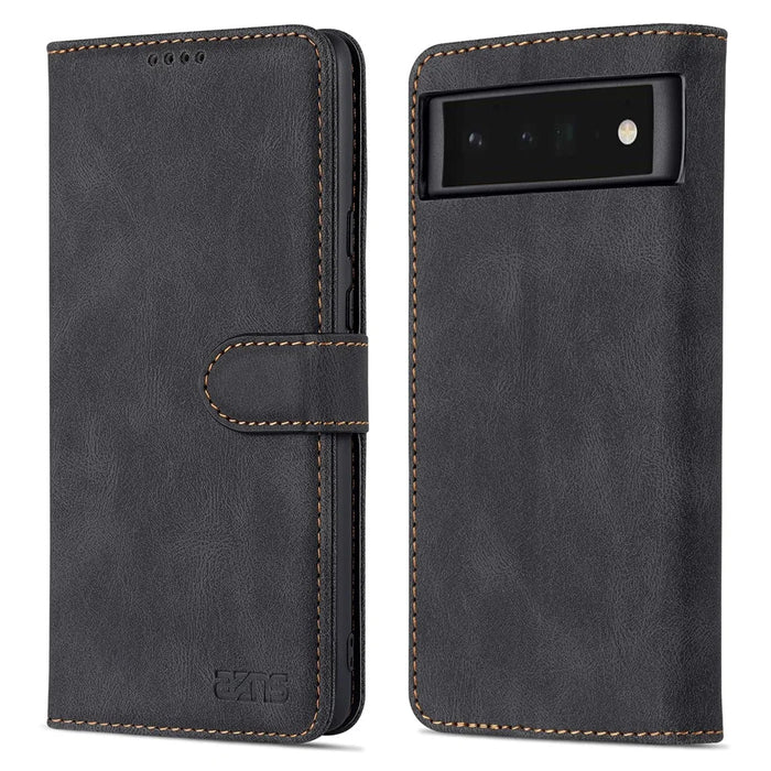 AZNS TPU+PU Leather Wallet Stand Phone Case Well-protected Flip Phone Shell for Google Pixel 6 Pro - Black - 1