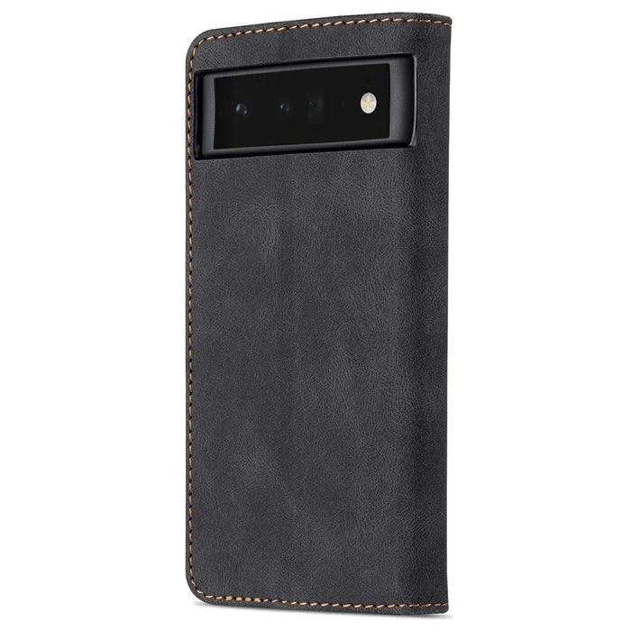 AZNS TPU+PU Leather Wallet Stand Phone Case Well-protected Flip Phone Shell for Google Pixel 6 Pro - Black - 3
