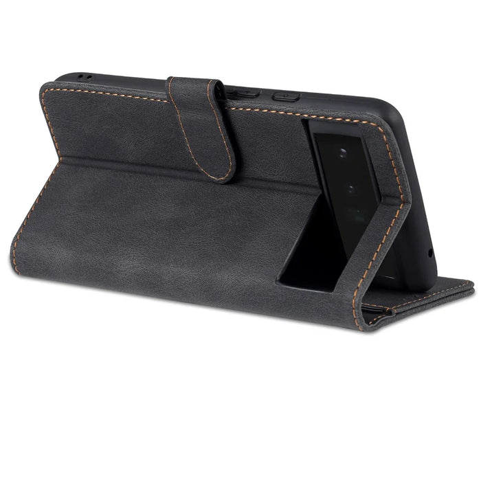 AZNS TPU+PU Leather Wallet Stand Phone Case Well-protected Flip Phone Shell for Google Pixel 6 Pro - Black - 5
