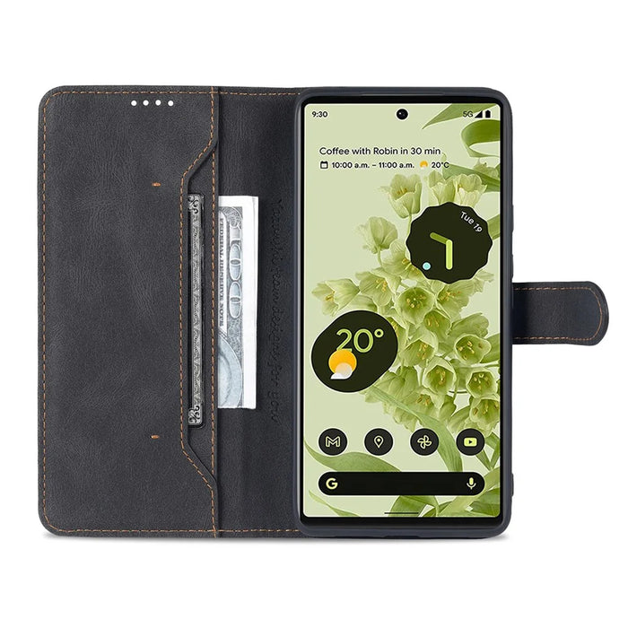 AZNS TPU+PU Leather Wallet Stand Phone Case Well-protected Flip Phone Shell for Google Pixel 6 Pro - Black - 7