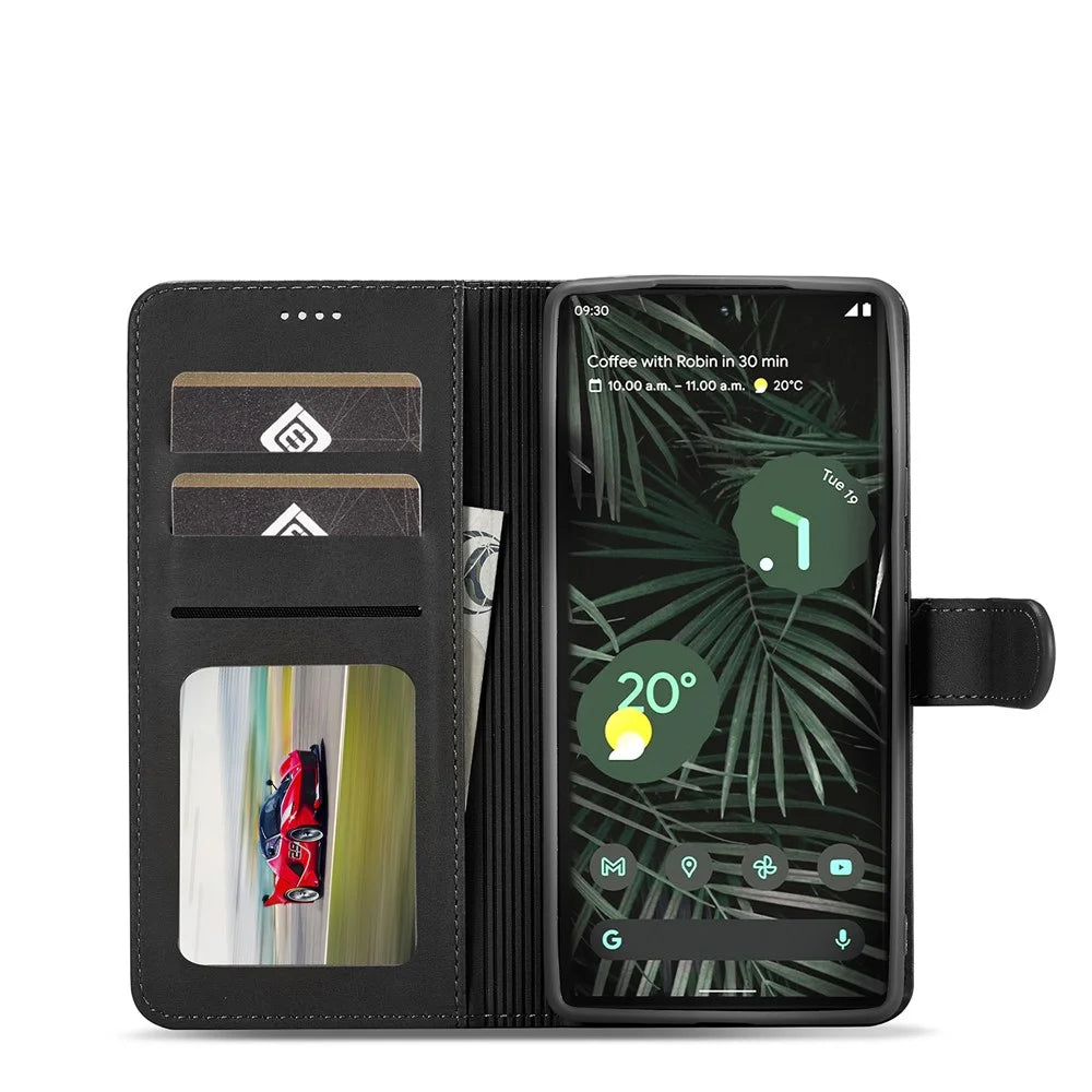 LC.IMEEKE PU Leather Wallet Stand Flip Shockproof Protective Cover for Google Pixel 6 - Black - 4
