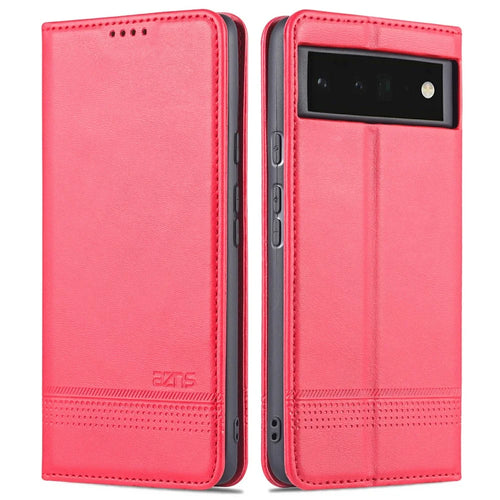 AZNS Practical Flip Phone Cover Wallet Design Durable PU Leather Shockproof Phone Case for Google Pixel 6 - Red - 1