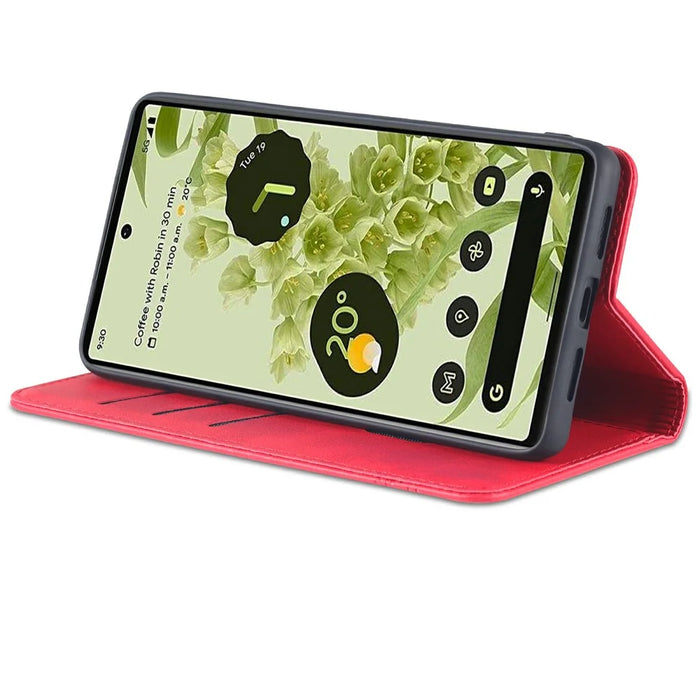 AZNS Smooth Wallet Design Durable PU Leather Shockproof Phone Cover Case for Google Pixel 6 Pro - Red - 4