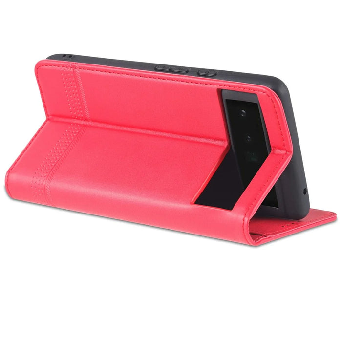 AZNS Smooth Wallet Design Durable PU Leather Shockproof Phone Cover Case for Google Pixel 6 Pro - Red - 5