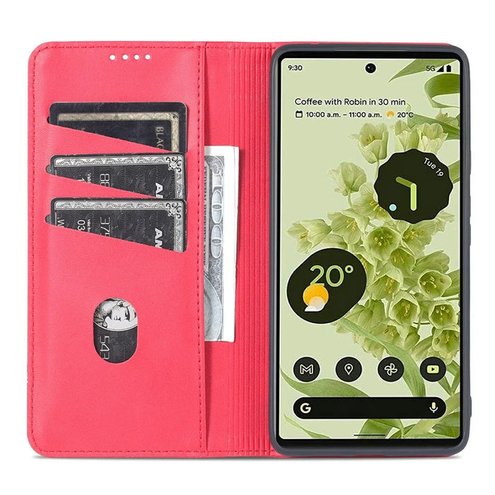 AZNS Smooth Wallet Design Durable PU Leather Shockproof Phone Cover Case for Google Pixel 6 Pro - Red - 6