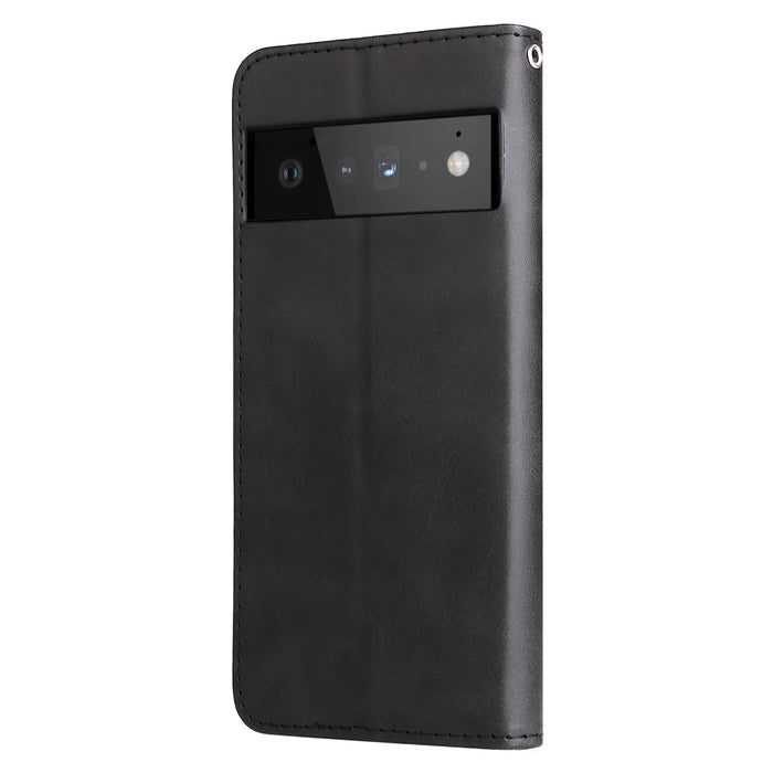PU Leather Zippered Pocket Phone Case Coin Wallet Stand Folding Case for Google Pixel 6 Pro - Black - 2