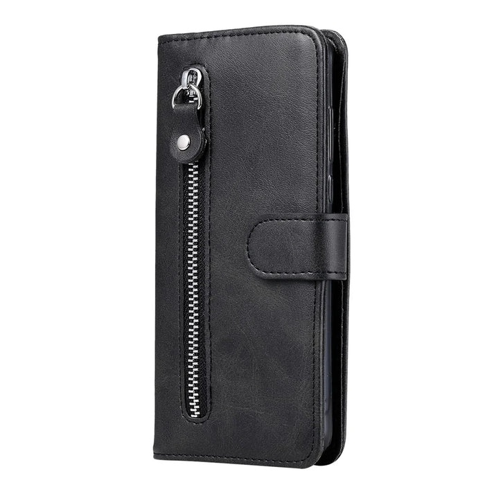 PU Leather Zippered Pocket Phone Case Coin Wallet Stand Folding Case for Google Pixel 6 Pro - Black - 3