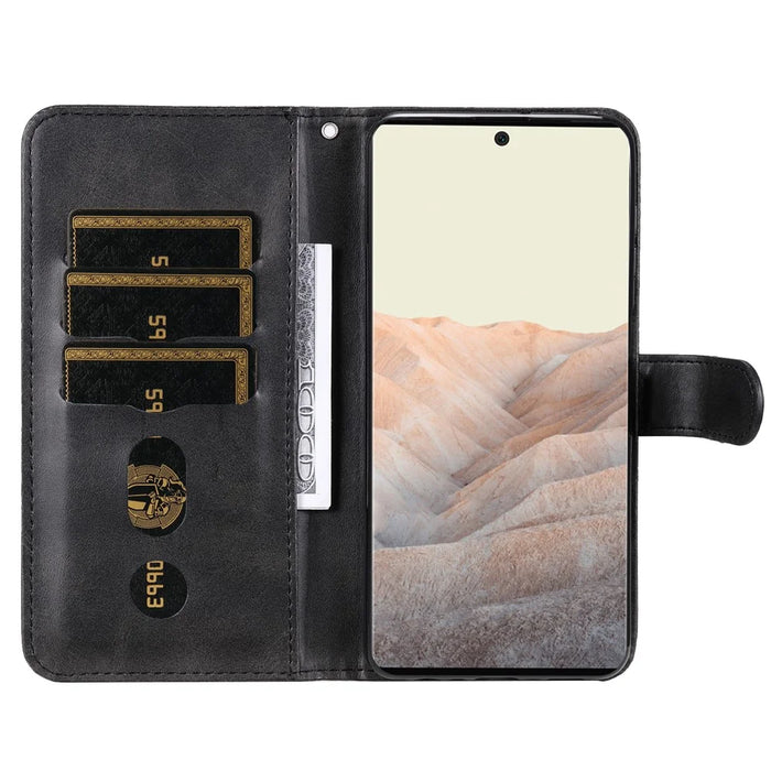 PU Leather Zippered Pocket Phone Case Coin Wallet Stand Folding Case for Google Pixel 6 Pro - Black - 4