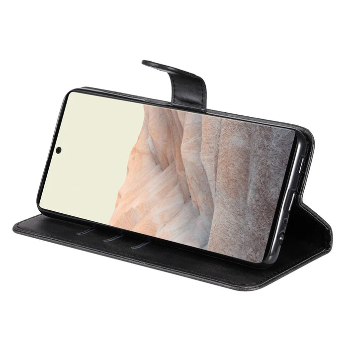 PU Leather Zippered Pocket Phone Case Coin Wallet Stand Folding Case for Google Pixel 6 Pro - Black - 5