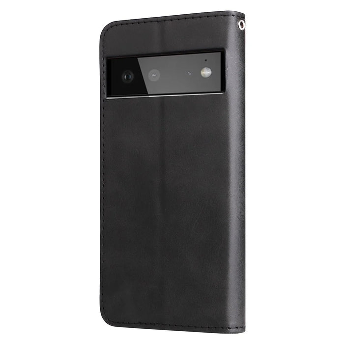 Folding PU Leather Phone Case Zipper Pocket Design Full-Protective Case with Wallet Stand for Google Pixel 6 - Black - 2