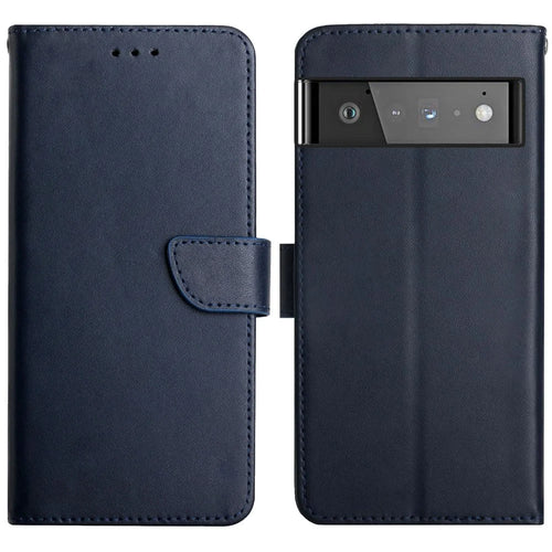 Nappa Texture Anti-drop Genuine Leather + TPU Phone Case Stand Wallet Protective Cover for Google Pixel 6 Pro - Blue - 1