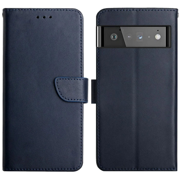 Nappa Texture Anti-drop Genuine Leather + TPU Phone Case Stand Wallet Protective Cover for Google Pixel 6 Pro - Blue - 1