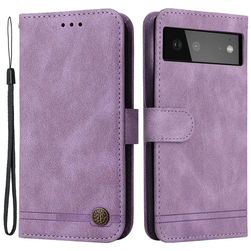 For Google Pixel 6 Leather Wallet Cases Skin Touch Phone Cover Stand with Strap - Purple - 1