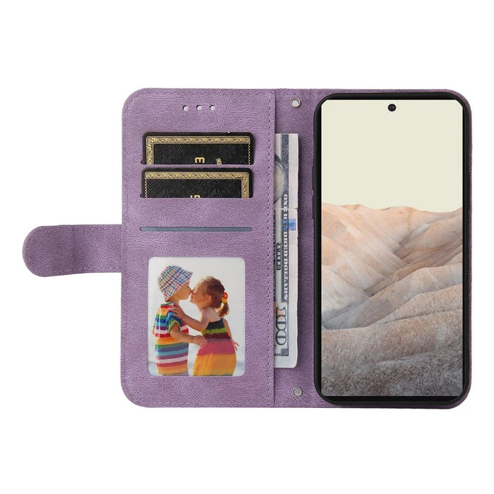 For Google Pixel 6 Leather Wallet Cases Skin Touch Phone Cover Stand with Strap - Purple - 4