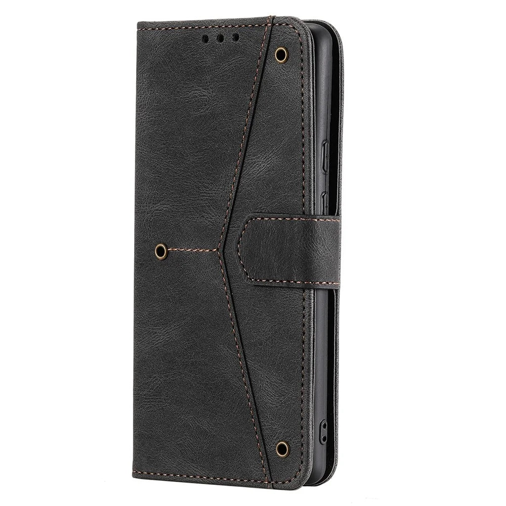 Protective Cover Splicing PU Leather and TPU Phone Flip Case Stitching Skin-touch Stand Wallet for Google Pixel 6 - Black - 3