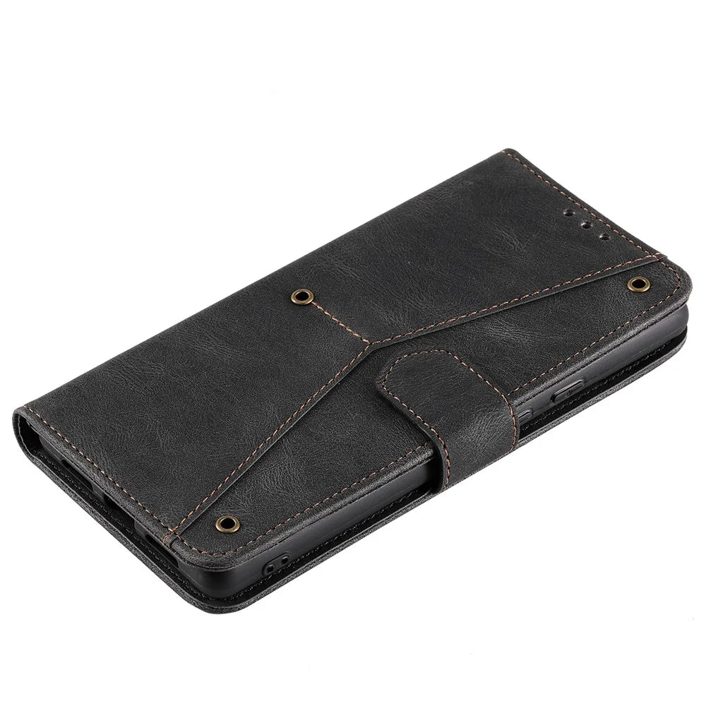 Protective Cover Splicing PU Leather and TPU Phone Flip Case Stitching Skin-touch Stand Wallet for Google Pixel 6 - Black - 7