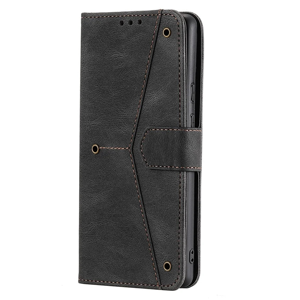 Splicing PU Leather and TPU Phone Flip Case Stitching Skin-touch Stand Wallet Phone Protective Cover for Google Pixel 6 Pro - Black - 3