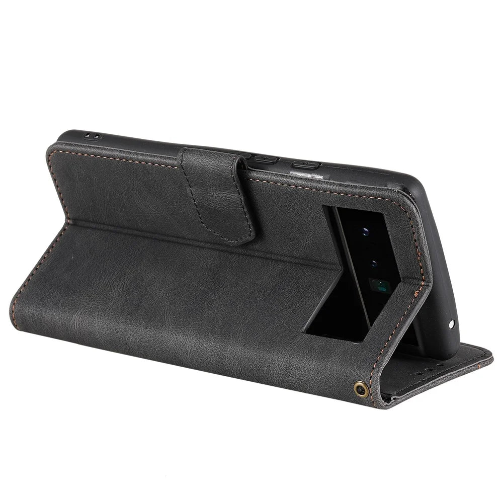 Splicing PU Leather and TPU Phone Flip Case Stitching Skin-touch Stand Wallet Phone Protective Cover for Google Pixel 6 Pro - Black - 5