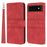 Short Lanyard Soft PU Leather and TPU Imprinted Pattern Wallet Phone Case Cover with Stand for Google Pixel 6 - Red - 1