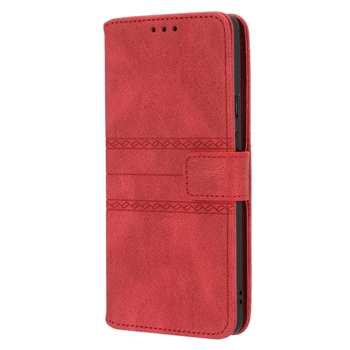 Short Lanyard Soft PU Leather and TPU Imprinted Pattern Wallet Phone Case Cover with Stand for Google Pixel 6 - Red - 3