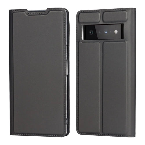 PU Leather Card Holder Design Light Slim Protective Phone Case with Stand for Google Pixel 6 Pro - Grey - 1