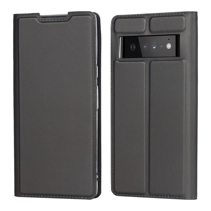 PU Leather Card Holder Design Light Slim Protective Phone Case with Stand for Google Pixel 6 Pro - Grey - 1