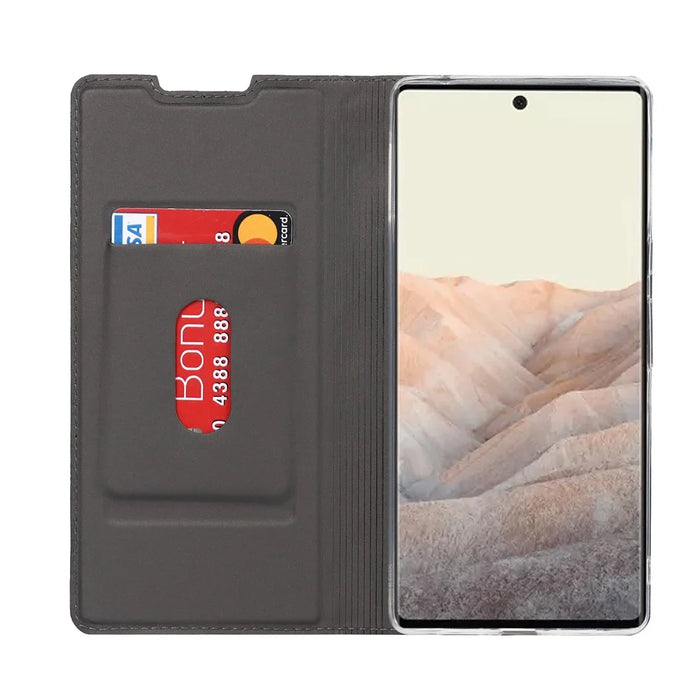 PU Leather Card Holder Design Light Slim Protective Phone Case with Stand for Google Pixel 6 Pro - Grey - 4