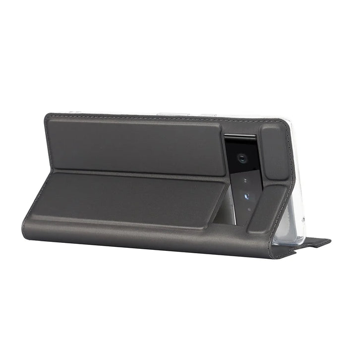 PU Leather Card Holder Design Light Slim Protective Phone Case with Stand for Google Pixel 6 Pro - Grey - 6