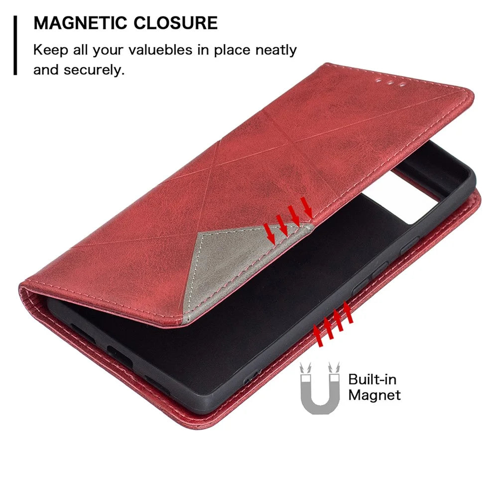 Phone Cover Rhombus-Like Imprinting Card Slots Design Leather Stand Phone Case Cover for Google Pixel 6 - Red - 3