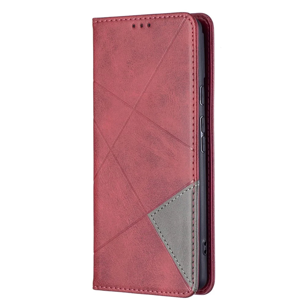 Phone Cover Rhombus-Like Imprinting Card Slots Design Leather Stand Phone Case Cover for Google Pixel 6 - Red - 5