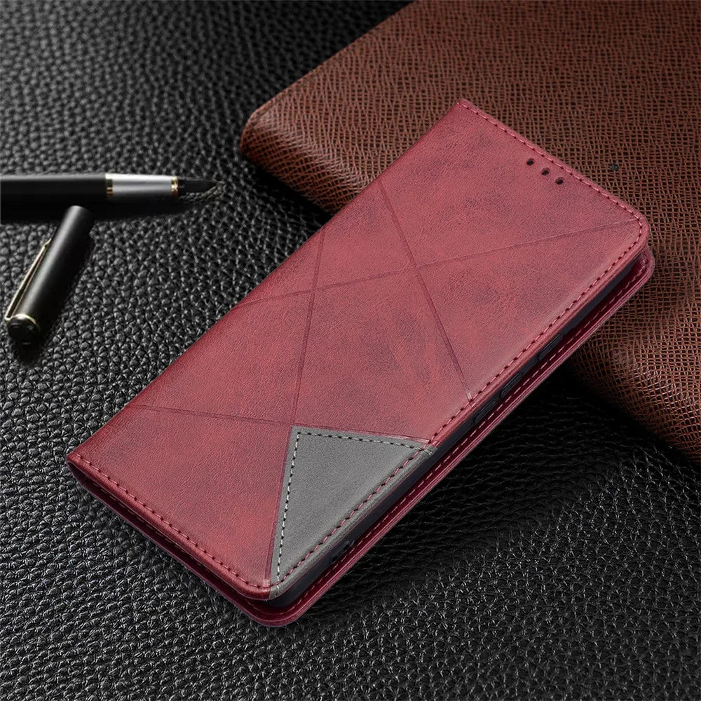 Phone Cover Rhombus-Like Imprinting Card Slots Design Leather Stand Phone Case Cover for Google Pixel 6 - Red - 7