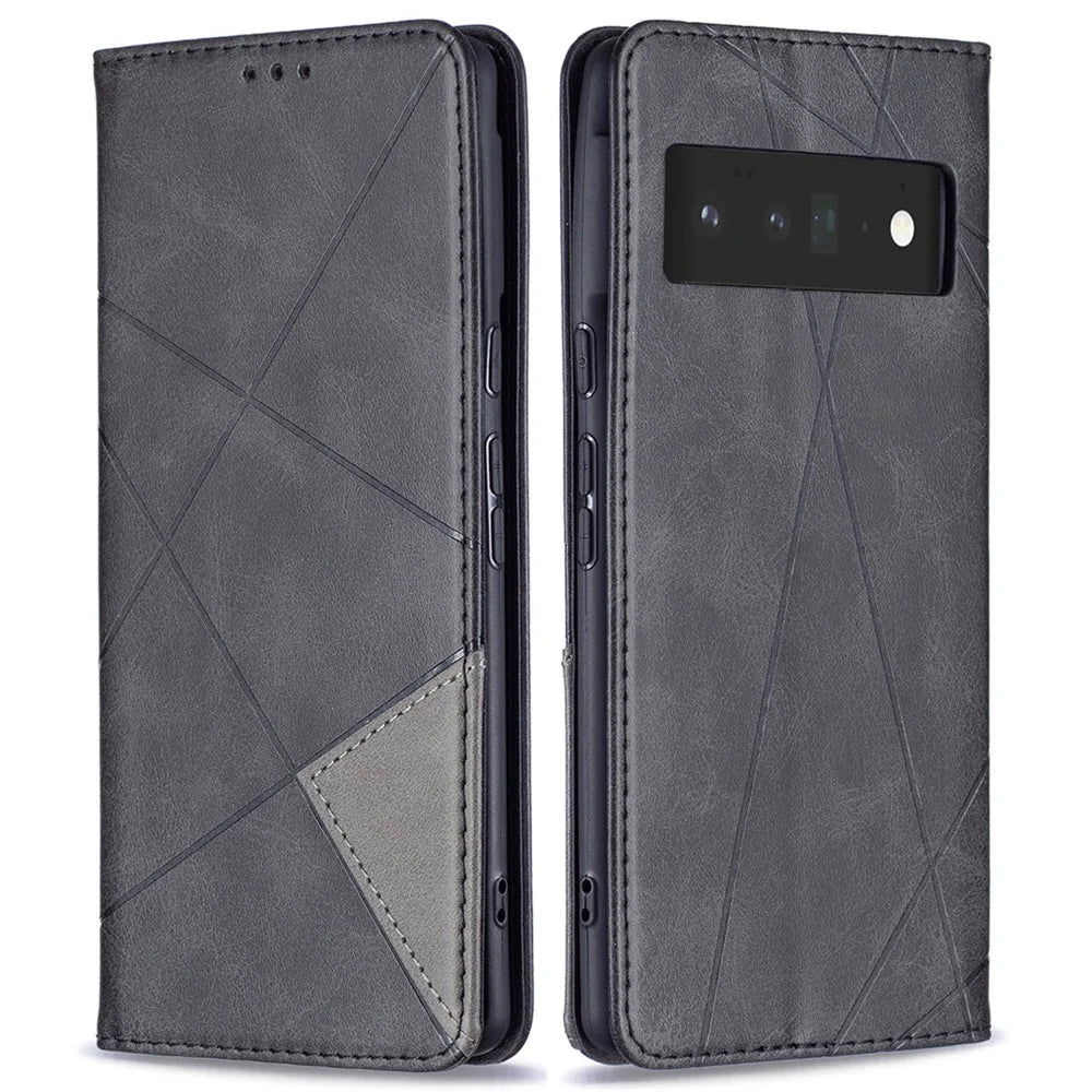 Shockproof Imprinting Pattern Design Flip Phone Shell Built-In Card Slots Design Leather Stand Phone Case Cover for Google Pixel 6 Pro - Black - 1