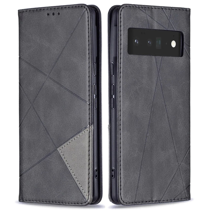 Shockproof Imprinting Pattern Design Flip Phone Shell Built-In Card Slots Design Leather Stand Phone Case Cover for Google Pixel 6 Pro - Black - 1