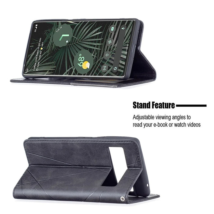 Shockproof Imprinting Pattern Design Flip Phone Shell Built-In Card Slots Design Leather Stand Phone Case Cover for Google Pixel 6 Pro - Black - 2