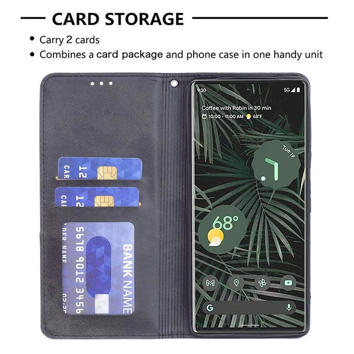 Shockproof Imprinting Pattern Design Flip Phone Shell Built-In Card Slots Design Leather Stand Phone Case Cover for Google Pixel 6 Pro - Black - 4