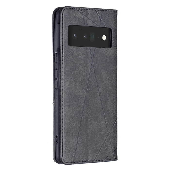 Shockproof Imprinting Pattern Design Flip Phone Shell Built-In Card Slots Design Leather Stand Phone Case Cover for Google Pixel 6 Pro - Black - 6